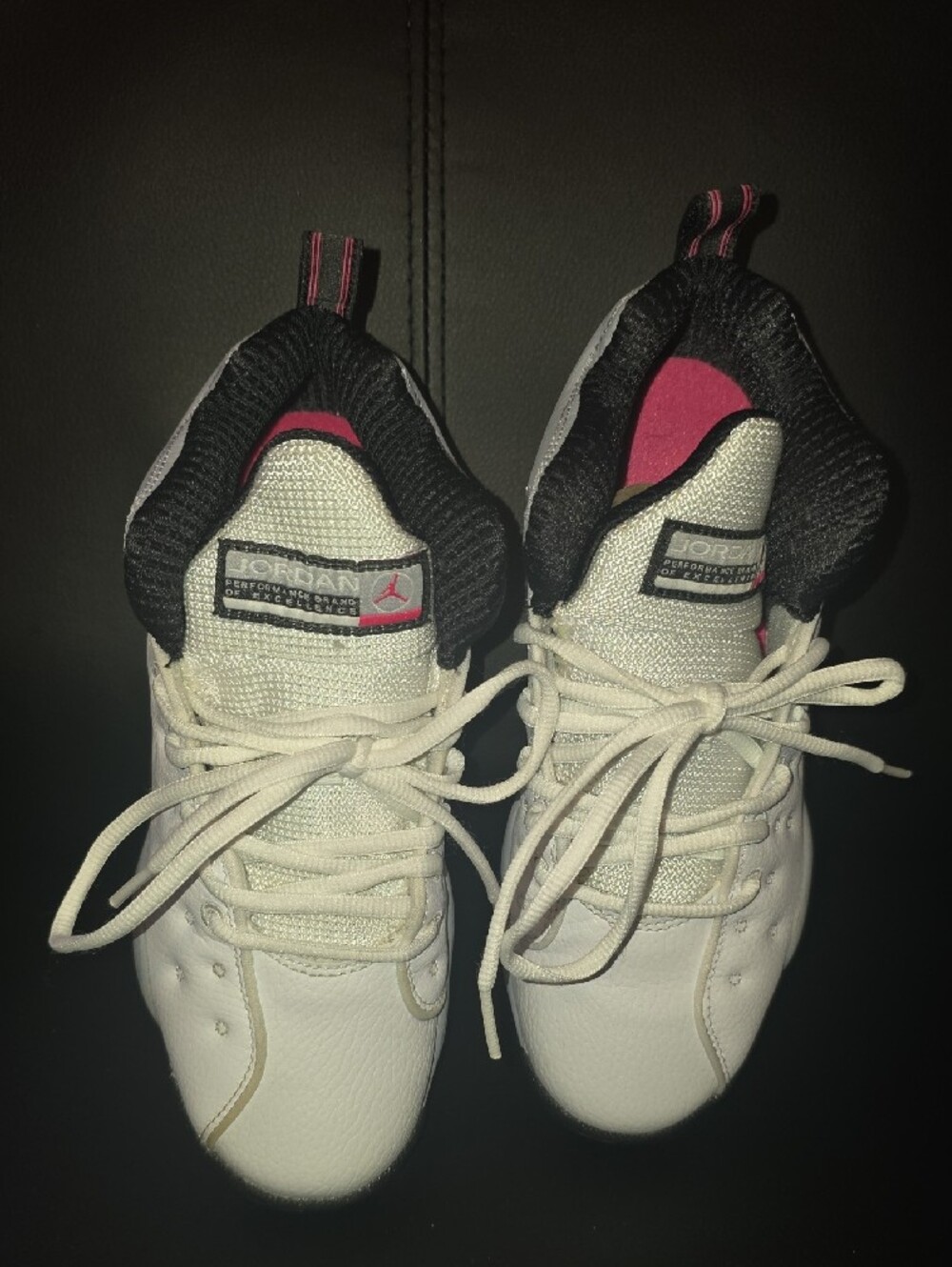 Jordan Kids White and Gray Sneakers with Purple Logo
